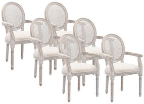 Zestaw 6 krzeseł z podłokietnikami – plecione, tkanina i drewno kauczukowca – kolor beżowy - ANTOINETTE