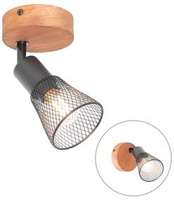 Industrialny reflektor czarny z drewnem - Kristina