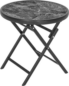 Składany stolik balkonowy ze szkła i stali, 45 cm, czarny