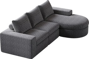 Modułowa sofa 3-osobowa z szarej tkaniny szenilowej z zaokrąglonym szezlongiem - Tapicerowane oparcie