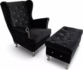 Skandynawski fotel uszak z dużym podnóżkiem Glam 90 cm