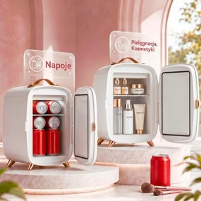 HOMCOM Minilodówka na Kosmetyki, Napoje i Przekąski, Przenośna z Oświetlonym Lusterkiem, Cicha Praca, 6L, Biała