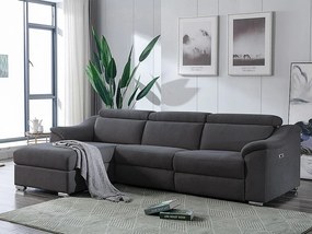 Kanapa narożna PEDRERA z elektryczną funkcją relax, z tkaniny w kolorze antracytowym – lewoskrętna