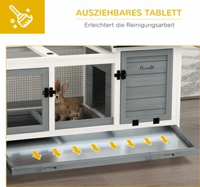 Domek dla małych zwierząt PawHut dla królików miniaturowych, świnek morskich, z kołami, 108 x 58 x 73,5 cm, szary