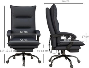 Vinsetto Fotel biurowy z masażem funkcją grzewczą i podnóżkiem do 120 kg ciemnoszary | Aosom PL