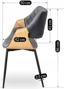 Krzesło Tapicerowane z Drewna Giętego do Salonu DAKOTA Szare/Dąb Złoty Welurowe Nowoczesne Loft