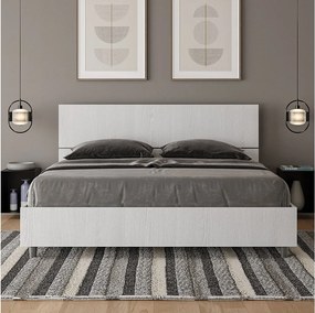 Łóżko wyposażone w stelaż z listwami z pojemnikiem 160x190 Prosty zagłówek Frassino biała Demas