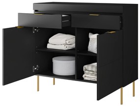 Komoda dwudrzwiowa Sentia 105 z dwoma szufladami - czarny / złoty