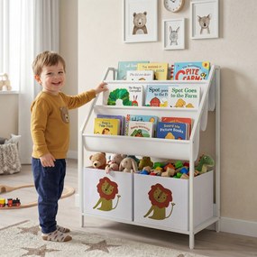 AIYAPLAY Regał na książki dla dzieci Regał dziecięcy z 2 otwartymi przegrodami 3 wiszące półki 60 x 30 x 76 cm Biały | Aosom PL