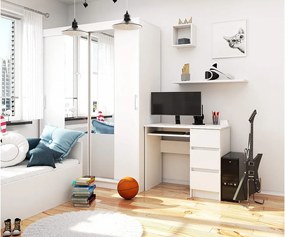 Biurko komputerowe AKORD A6 Białe 90 cm prawe 3 szuflady kolor Biały mat 1 półka 90x50x77 cm