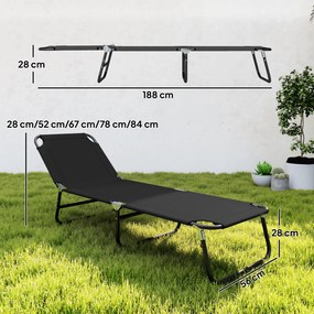 Outsunny Leżanka słoneczna 5stopniowo regulowane oparcie szybko schnąca rama metalowa 190x56x28cm czarny | Aosom PL
