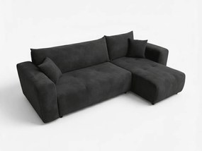 Czarna rozkładana narożna sofa SORELA, dwustronna + 2 poduszki GRATIS
