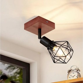 NETTLIFE Spot Lampa Sufitowa Czarne Drewno E14 Vintage Metal Obrotowa 350°Max. 40 W do przedpokoju, salonu, sypialni, kuchni