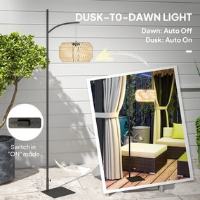 Outsunny Lampa Solarna Rattan na Stojaku z Automatycznym Czujnikiem Światła w Stylu Boho IP44 Czarny+Żółty
