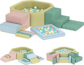 AIYAPLAY 15-częściowy zestaw miękkich klocków, 200 plastikowych piłek, basen z piłkami dla maluchów, do wnętrz, pianka, kolorowy