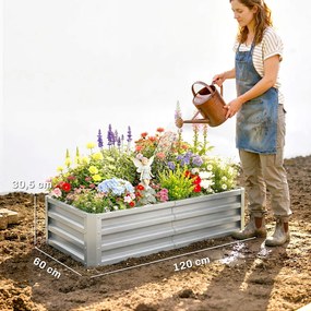 Outsunny Wysoki kwietnik ogrodowy, odporny na warunki atmosferyczne, otwarte dno, stal ocynkowana, 120 cm x 60 cm x 30,5 cm, Srebrny