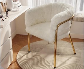 1 Leżanka do jadalni, salonu lub sypialni - z imitacji puchu króliczego - z 4 złotymi metalowymi nogami - Beżowa