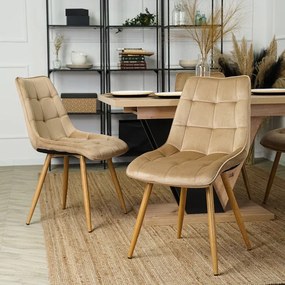 Zestaw Stół Prostokątny Rozkładany CLARK 120-160 cm Dąb Artisan/Czarny i 4 Krzesła Tapicerowane do Salonu RODRI Beżowe