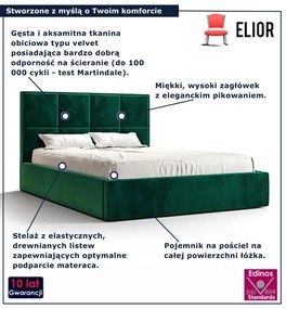 Zielone tapicerowane welurem łóżko z pojemnikiem 5 rozmiarów S1-H34