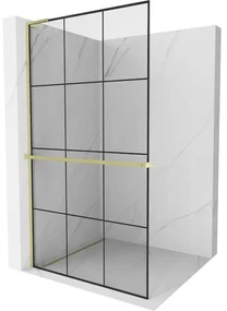 Mexen Kioto+ L ścianka prysznicowa z półką Walk-in 100 x 200 cm, czarny wzór, złota szczotkowana - 800-100-123-55-77