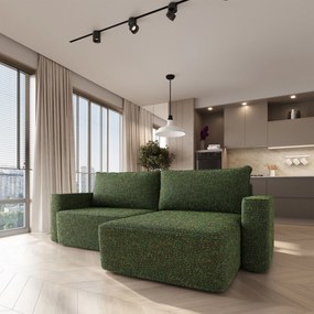 Masseno Narożnik BELISE z funkcją spania i pojemnikiem na pościel Narozniki L, Rozkładana sofa - Zielony, BELLA 80