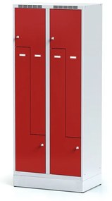 Alfa 3 Metalowa szafka ubraniowa Z na cokole, 4-drzwiowa, 1920 x 800 x 500 mm, zamek obrotowy, drzwi czerwone