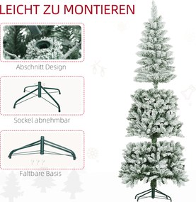 HOMCOM Sztuczna Choinka, szczupła, z efektem śniegu, trzyczęściowa, trudnopalna, z metalową podstawą, 180 cm, Zielona | Aosom PL