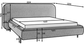 Beżowe tapicerowane łóżko dwuosobowe ze schowkiem ze stelażem 160x200 cm Pointt – ELTAP