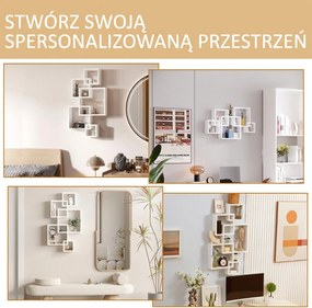 HOMCOM Regał Ścienny, Półka Wisząca, 5 Półek, Drewno Lite, Biały