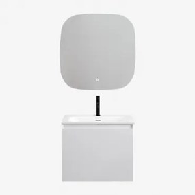 Zestaw Wiszących Mebli Łazienkowych Zintegrowany Z Umywalką Macrae Biała & Kwadratowa Lampa Led I Przeciwmgielna 75x75 Cm - Sklum