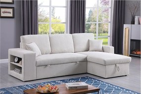 Sztruksowy narożnik rozkładany/odwracany "Axel" - 3-osobowy - Beżowy