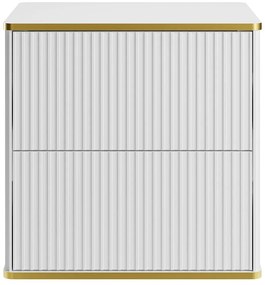 Wisząca szafka pod umywalkę, ryflowana ze złotym obrzeżem – Biała – 60 cm – KELIZA