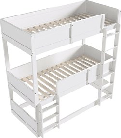 Łóżko piętrowe 3-osobowe 3 x 90 x 200 cm z barierkami - drewno sosnowe + MDF - białe (bez materaca)