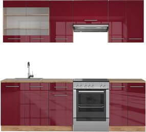 Aneks kuchenny bordeaux wysoki połysk/złoty dąb 240x60x81.6 fame-line
