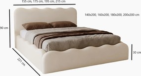 Emporius Wave łóżko dwuosobowe 160x200 cm - łóżko z pojemnikiem, łóżko tapicerowane 160x200 do sypialni - tkanina aksamitna, czarny (Elegance 21)