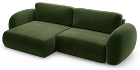 Zielony aksamitny rozkładany/ze schowkiem narożnik Tonale – Cosmopolitan Design