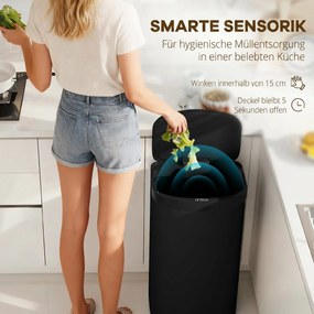 HOMCOM Kosz sensorowy 55L kosz na śmieci z funkcją cichego zamykania ze stali nierdzewnej, do kuchni siłowni biura, Czarny | Aosom PL