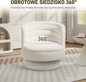 HOMCOM Obrotowy Fotel Tapicerowany, Nowoczesny Fotel Klubowy z Ramą z Drewna Kauczukowego, do Salonu, Sypialni, Kremowy