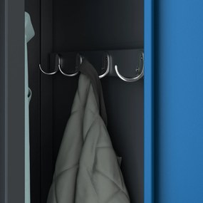 Szafka ubraniowa BHP antracytowo-niebieska: czterokomorowa KACPER, 800 x 1800 x 500 mm