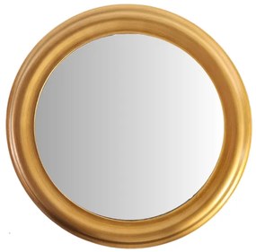 Lustro okrągłe, kolor złoty, rama drewniana.
