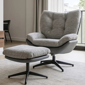 Fotel Wypoczynkowy Obrotowy FREMONT z Podnóżkiem Szary/Czarny Nowoczesny