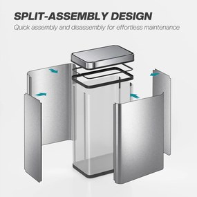 HOMCOM 60 l kosz z czujnikiem, automatyczna pokrywa, stal nierdzewna, wielofunkcyjny, srebrny