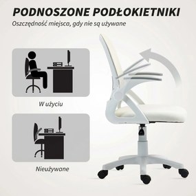 HOMCOM Oddychające siatkowe krzesło biurowe, ergonomiczne krzesło obrotowe z podnoszonymi podłokietnikami i podparciem lędźwiowym, białe | Aosom PL