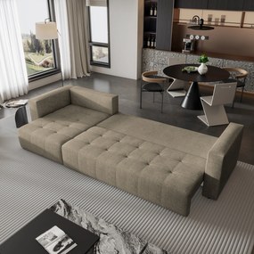 Masseno Narożnik OLVERA z funkcją spania i pojemnikiem na pościel Narozniki L, Rozkładana sofa - Brązowy, NEVE 16