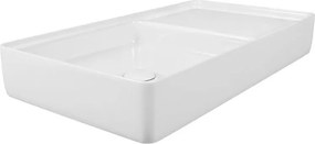 Umywalka ceramiczna nablatowa prostokątna biała z dużą półką na mydło 76 x 40 cm GERA
