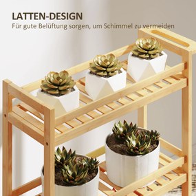 HOMCOM Wózek Serwisowy, 3 Poziomy, Półki Listwowe, Zabezpieczenie przed Wypadaniem, Bambus, 55 x 20 x 75 cm