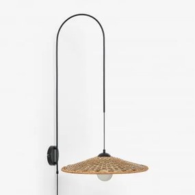 Lampa Ścienna Zewnętrzna Sopant Wykonana Z Żelaza I Syntetycznego Rattanu Czarna & ↑100 Cm - Sklum