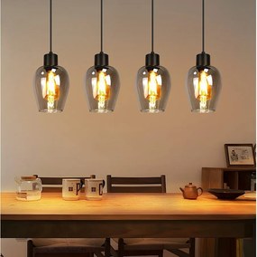 NETTLIFE Czarna lampa wisząca do jadalni – antyczne szkło dymione, pojedynczy płomień, lampa wisząca E27 do kuchni i sypialni, bez źródła światła