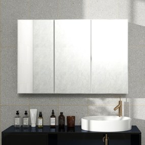 HOMCOM Szafa łazienkowa z lustrem, szafka z 3 lustrowanymi drzwiami, montaż na ścianie, 90 x 15,5 x 60 cm, płyta wiórowa, Biała | Aosom PL