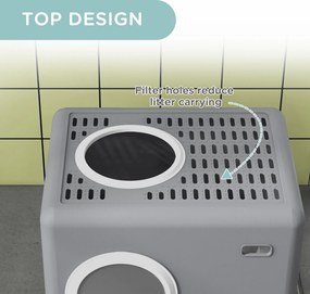 PawHut Kuweta dla Kotów, 2 Wyjścia, Wysuwana Taca, 52 x 41 x 38,5 cm, Szary